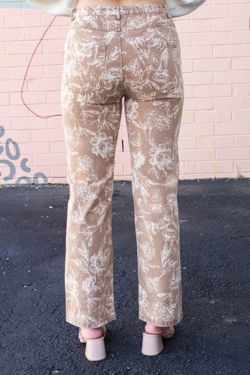 Marlowe Floral Print Pants, Light Brown
