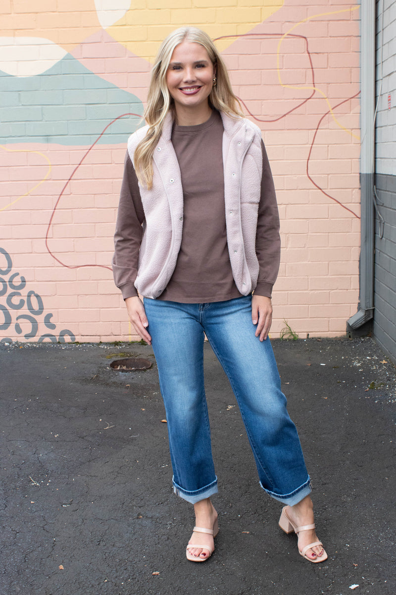 Elena Fleece Button Up Vest, Blush
