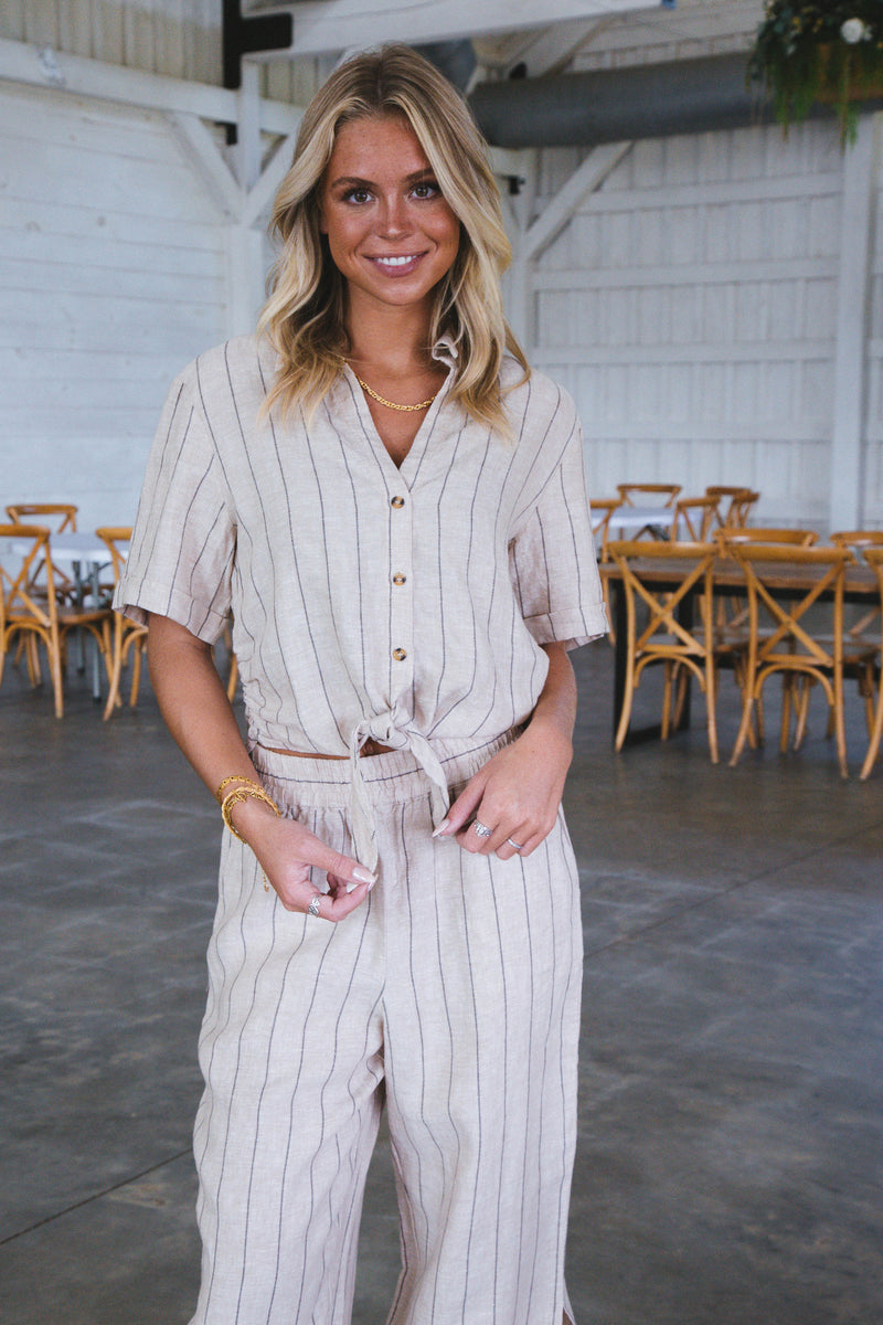Selina Side Slit Wide Leg Pant, Artisan Stripe | Sanctuary