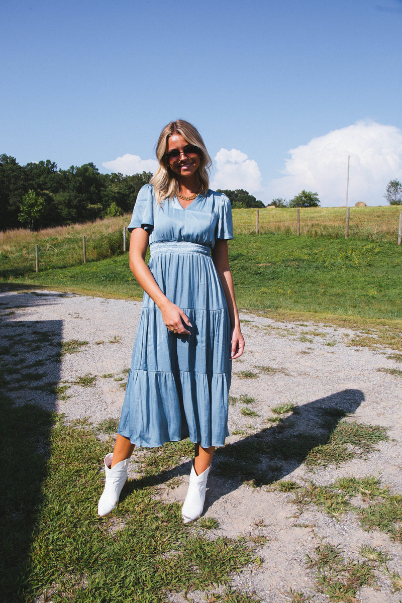 High Tide Tiered Midi Dress, Light Teal