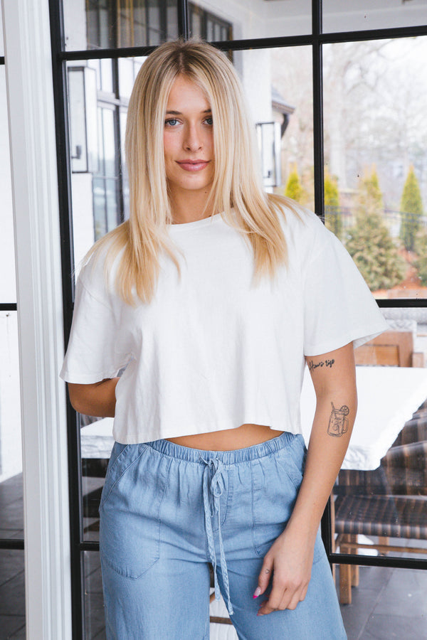 Lea Casual Cropped T-Shirt, Off White