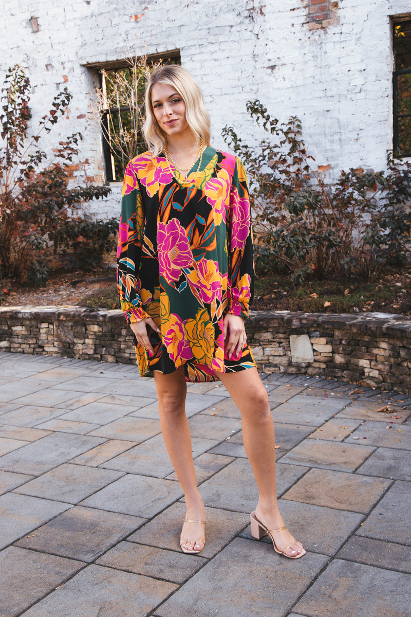 Ellis Floral Shift Dress, Hunter Green