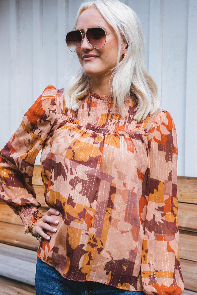 Urban Nights Abstract Blouse, Brown Multi