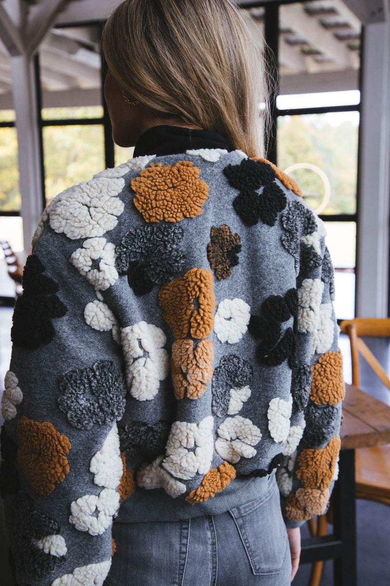 Frozen Flower Sherpa Jacket, Grey