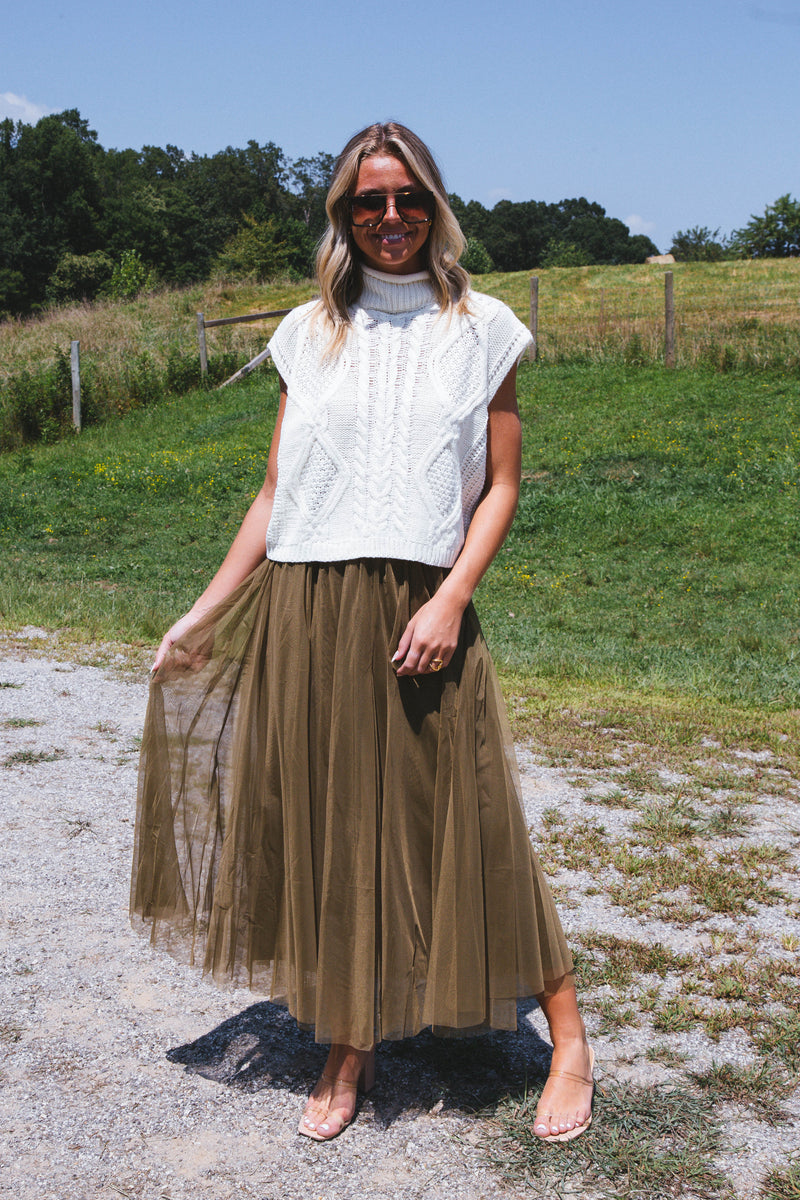 Runaway Tulle Maxi Skirt, Olive