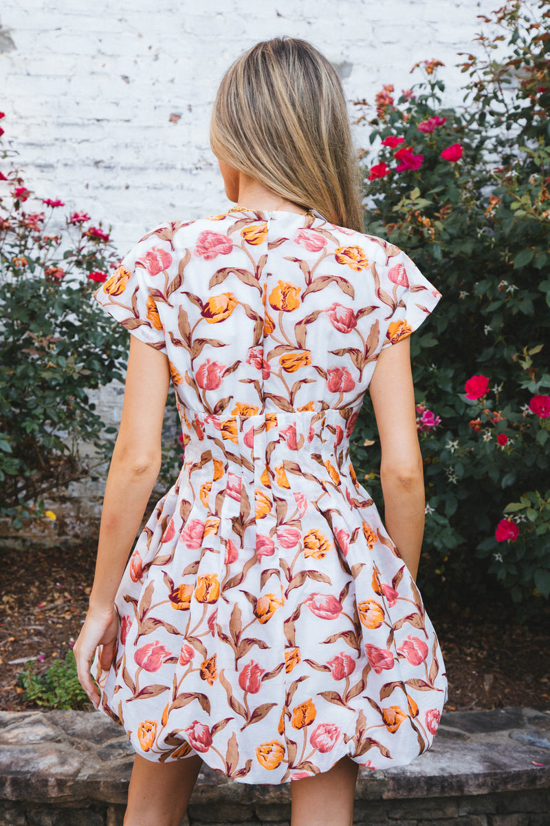 Reese Embroidered Mini Dress, Pink/Orange Floral