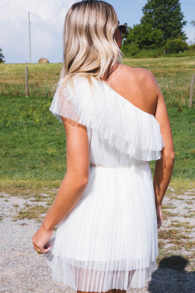 Tori One Shoulder Tulle Dress, Ivory
