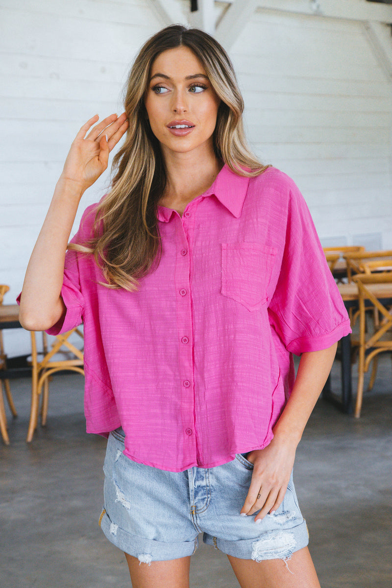 Happy Half Sleeved Woven Blouse, Pink