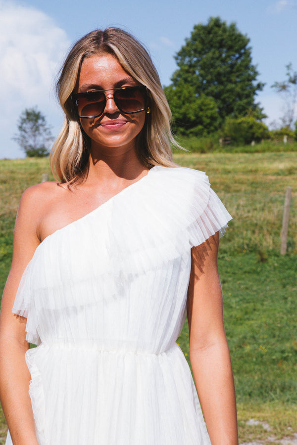 Tori One Shoulder Tulle Dress, Ivory