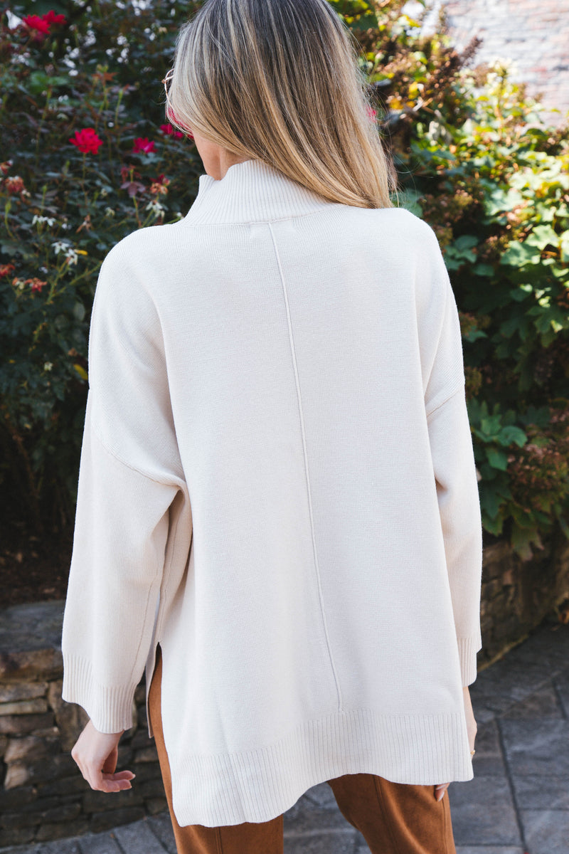 Cora Mock Neck Knit Sweater, Cream