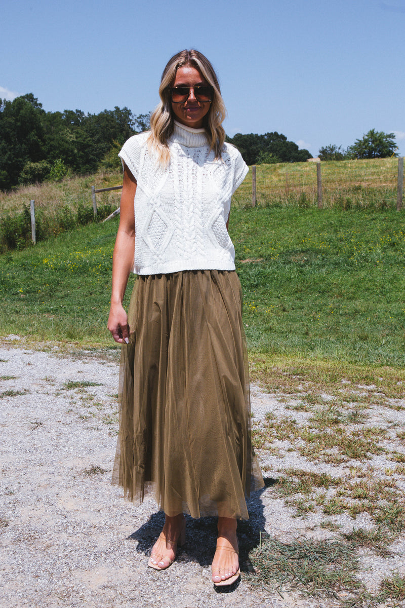 Runaway Tulle Maxi Skirt, Olive
