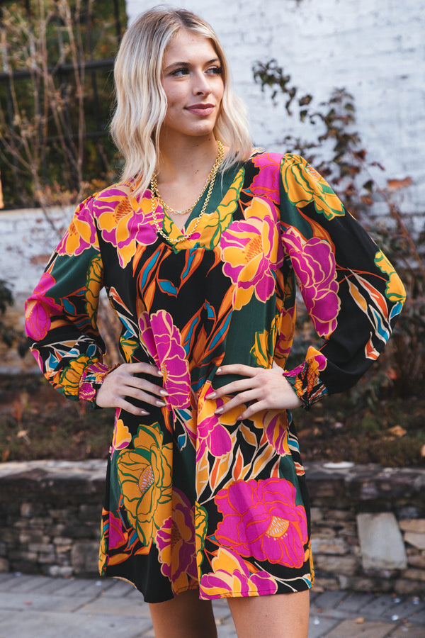 Ellis Floral Shift Dress, Hunter Green