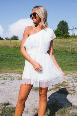 Tori One Shoulder Tulle Dress, Ivory