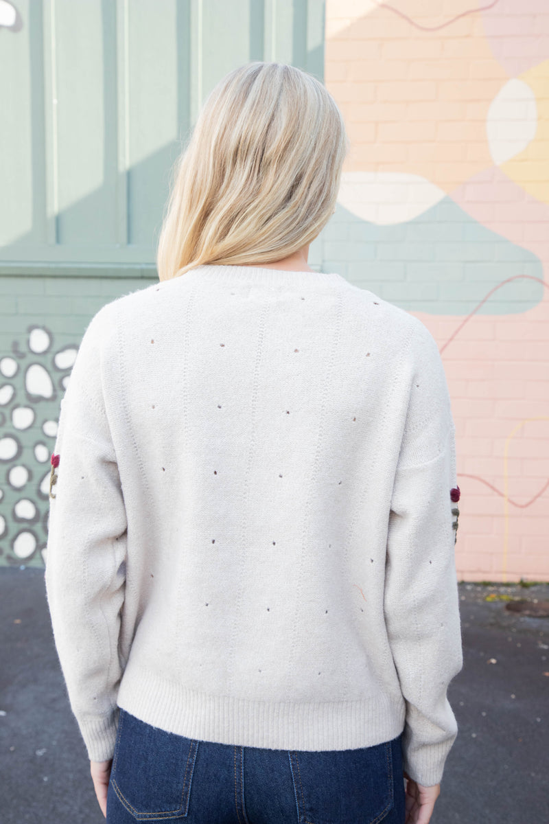 Alayna Embroidered Blossom Sweater, Mocha