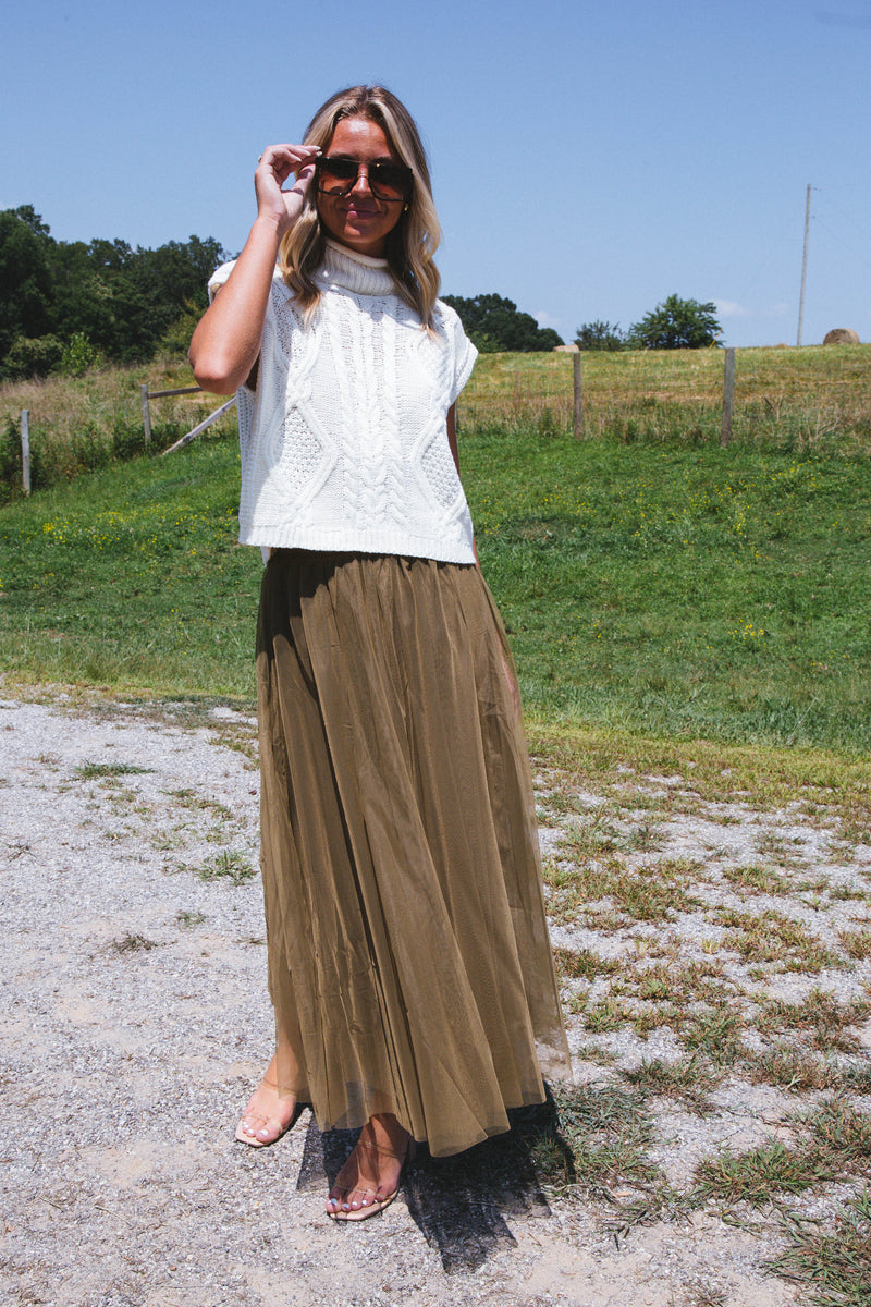 Runaway Tulle Maxi Skirt, Olive