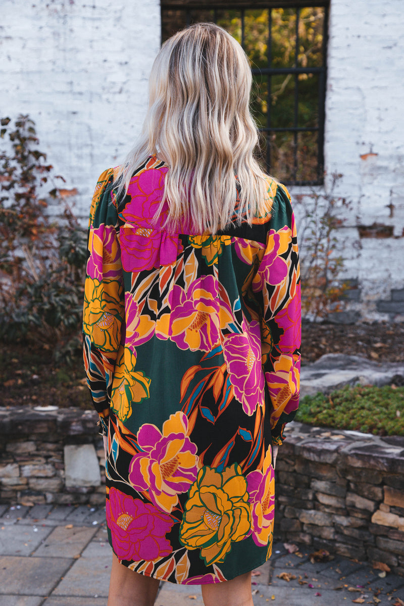 Ellis Floral Shift Dress, Hunter Green