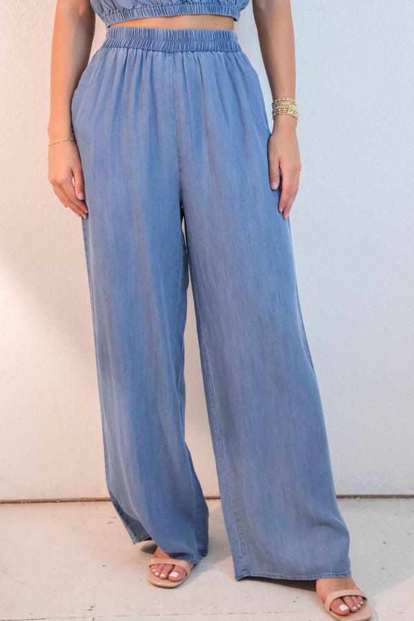Alison Elastic Waist Wide Leg Pants, Denim