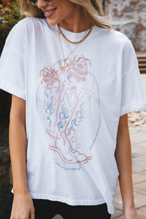 Boots and Roses USA Tee, Vintage White | Girl Dangerous