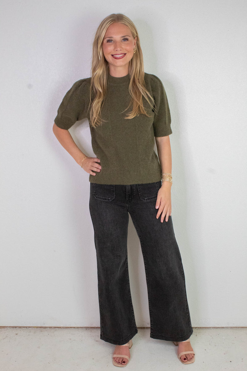Melanie High Round Neck Sweater, Olive
