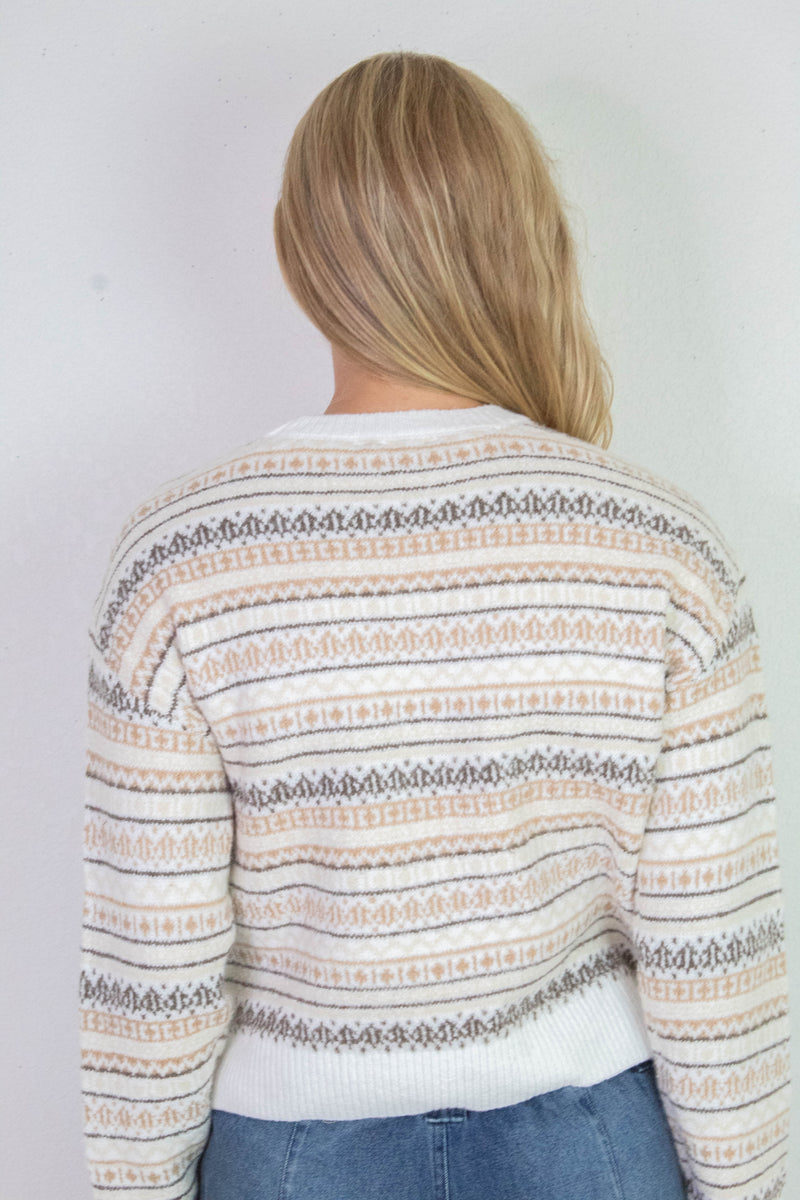 Hera Crew Neck Striped Sweater, Natural | RD Style