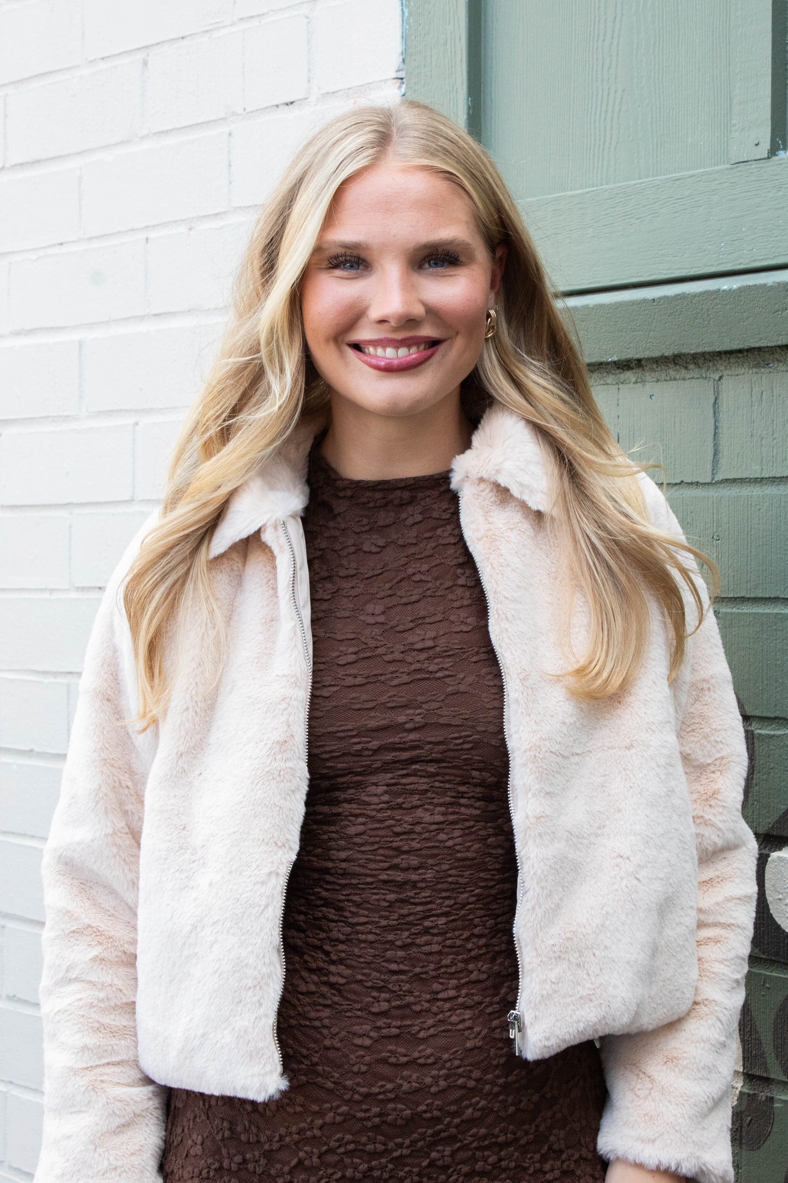 Libby Faux Fur Zip Up Jacket, Cream | Sadie & Sage – North & Main