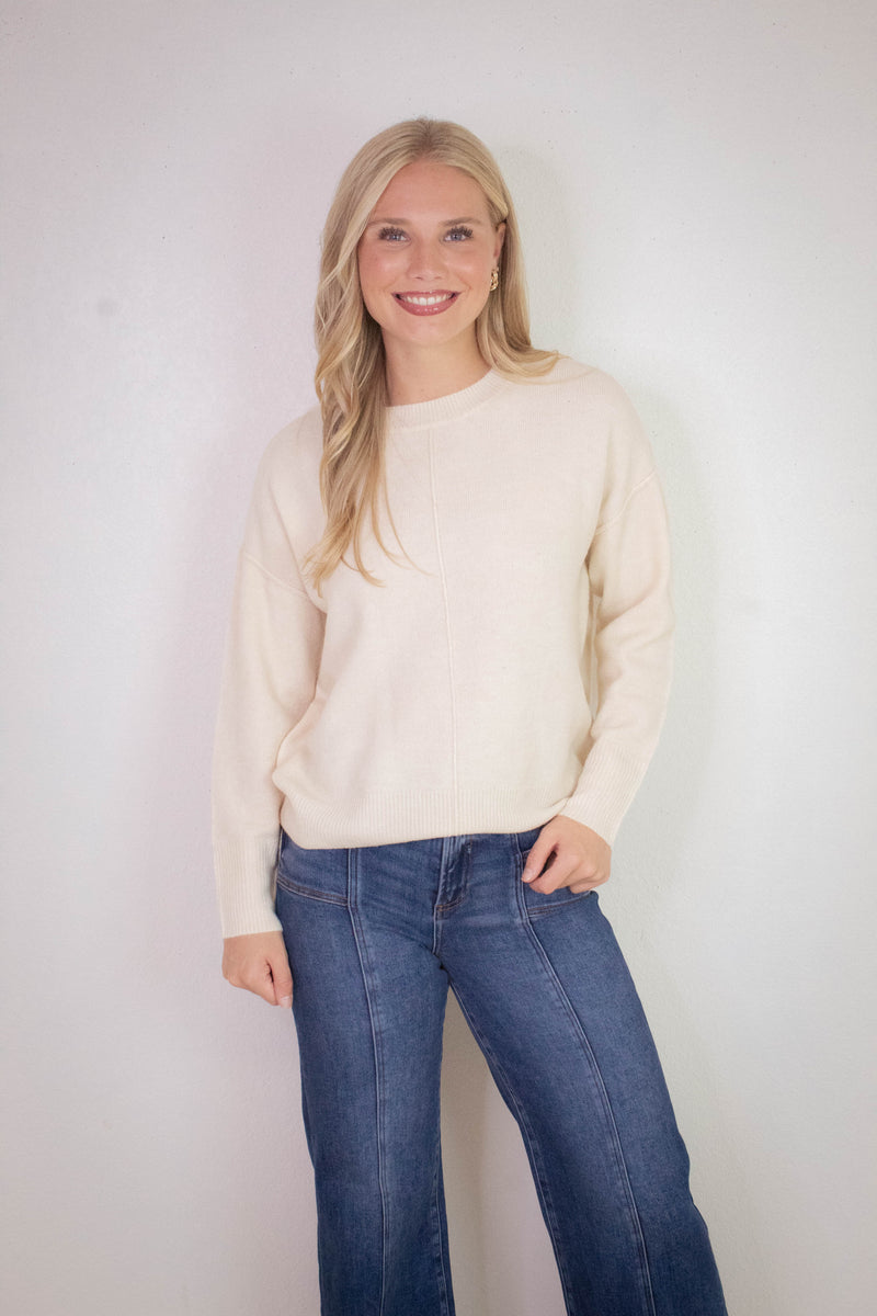 Noa Front Seam Detail Sweater, Ivory