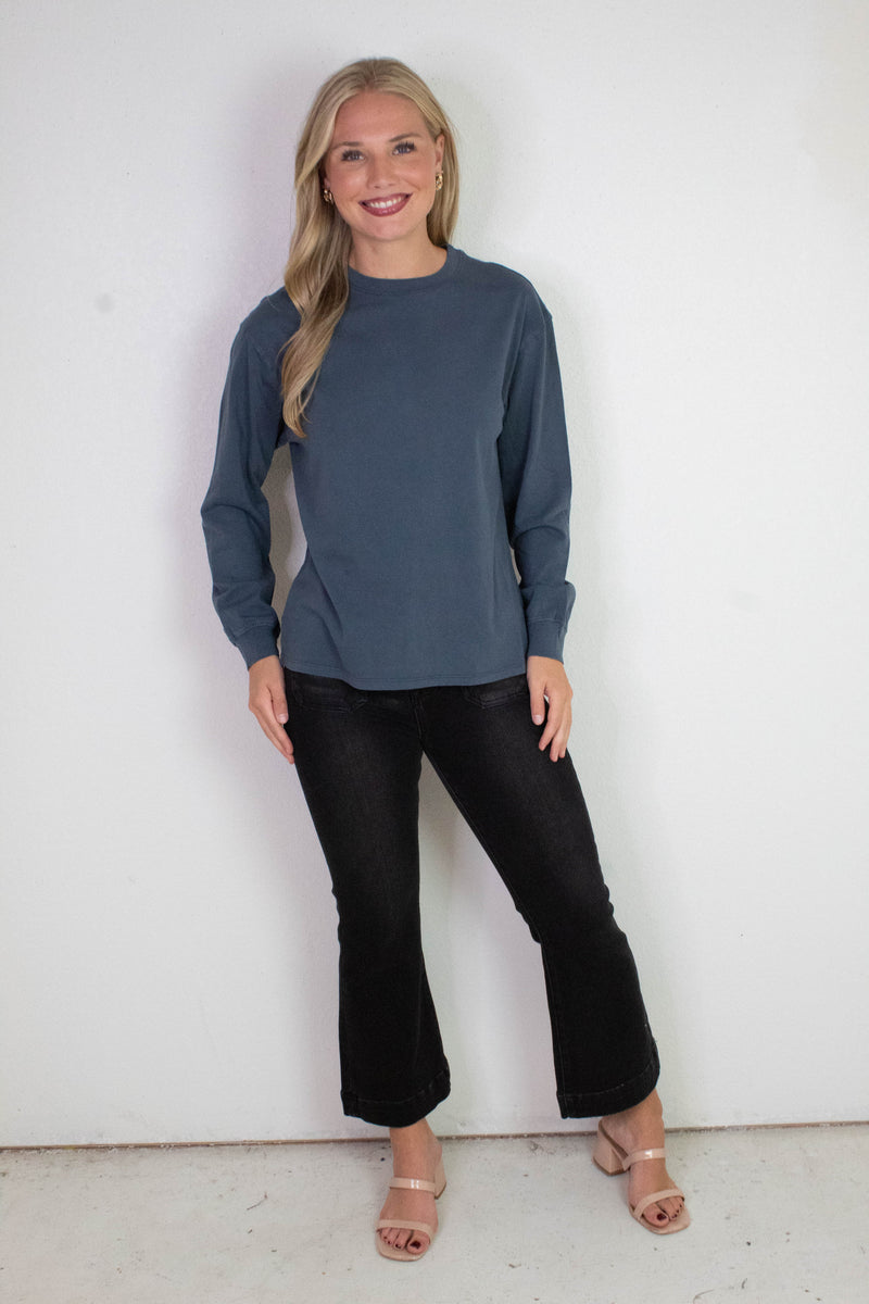 Amelia Patch Pocket Ankle Flare Jeans, Black