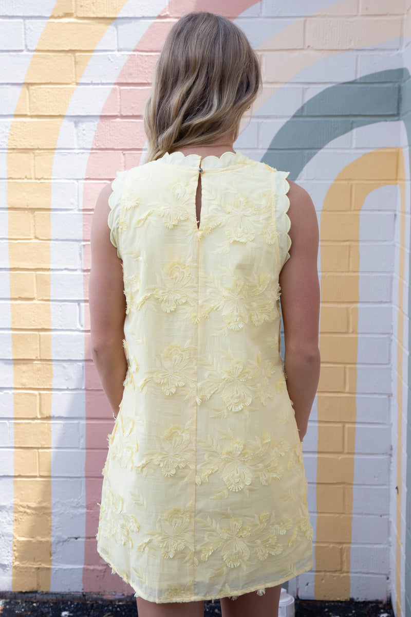 Cali 3D Floral Applique Mini Dress, Lemon