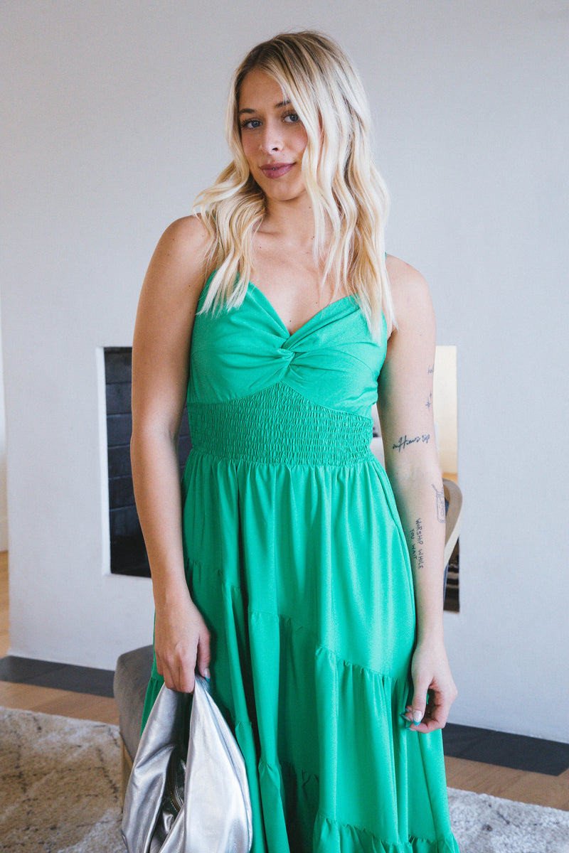 Adeline Twist Detail Maxi Dress, Green