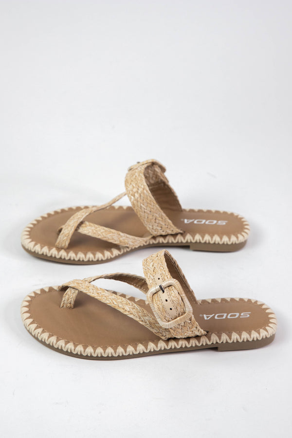 Adele Raffia Slide On Sandal, Natural Raffia