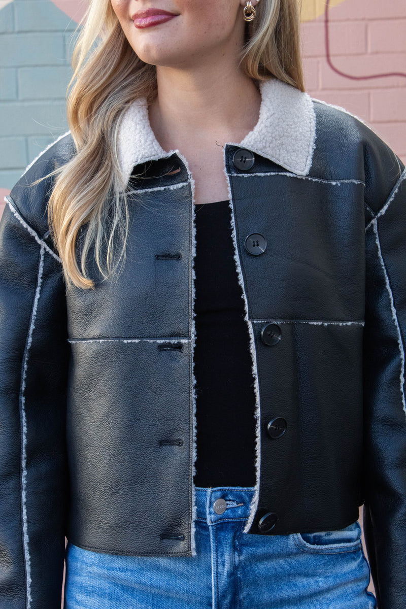Tilia Faux Leather Coat, Black | Steve Madden