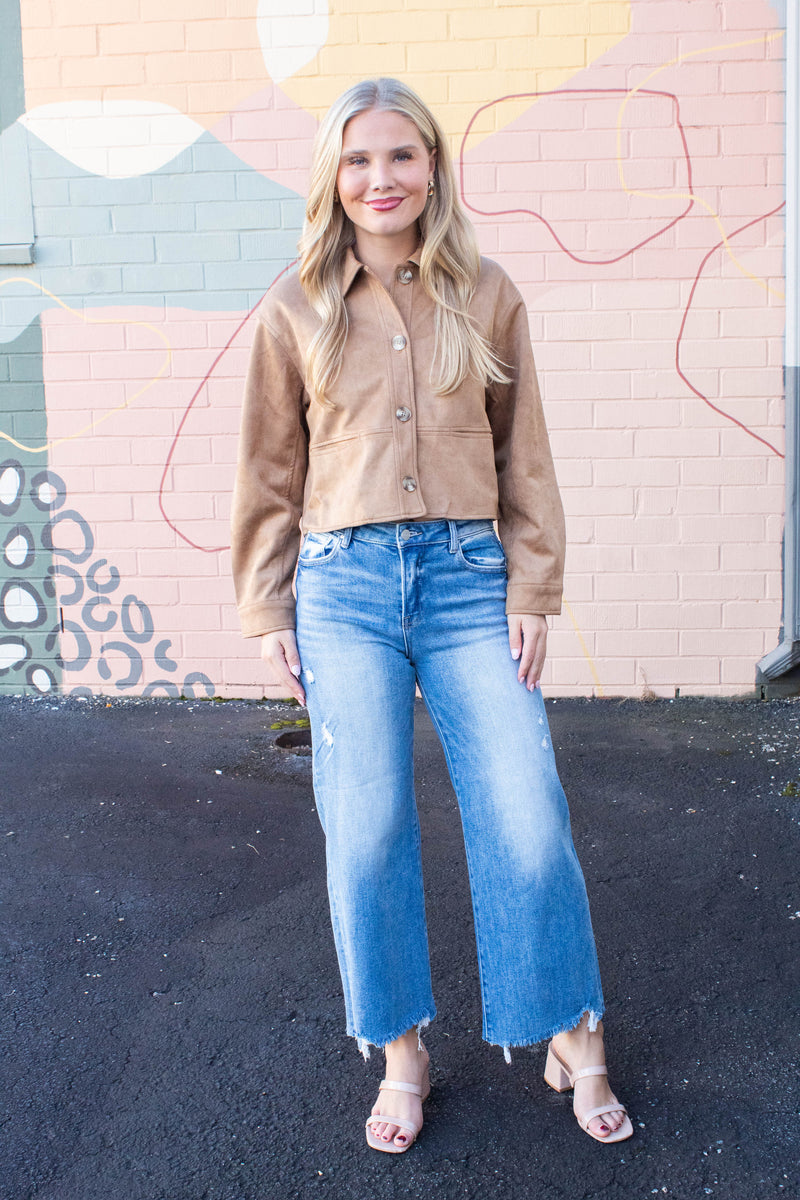 Cleo Suede Collared Jacket, Camel