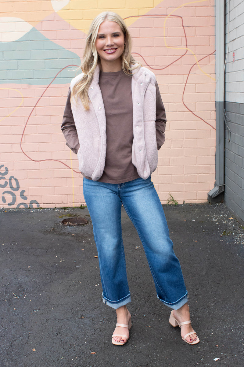 Elena Fleece Button Up Vest, Blush
