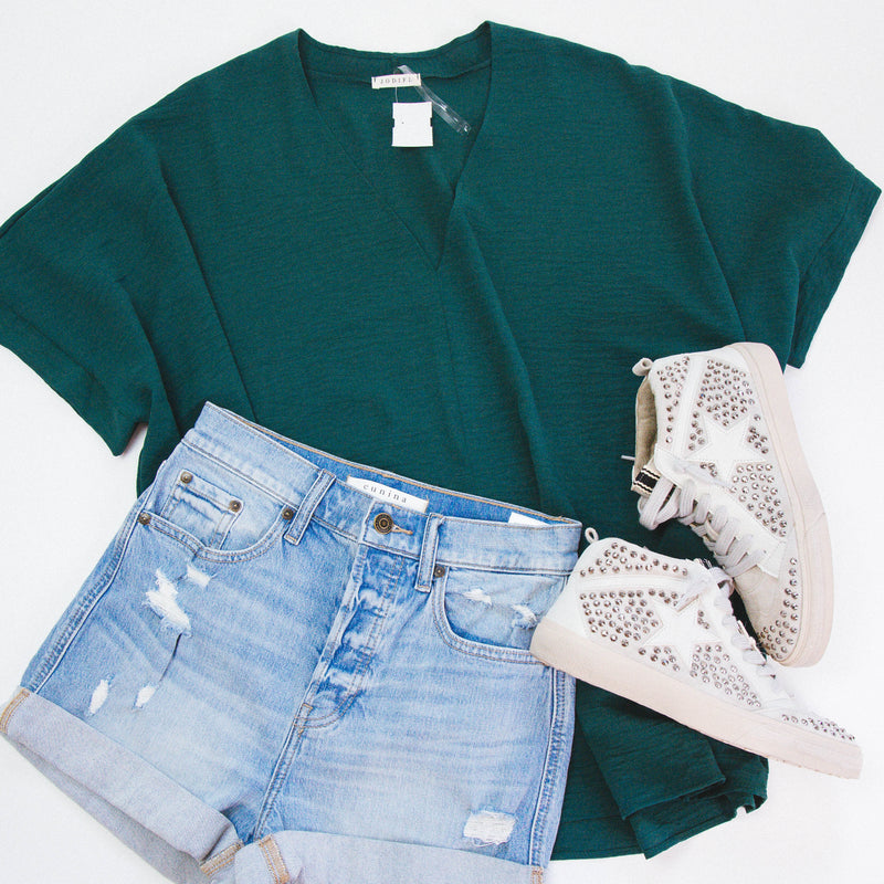 Kylah V-Neck Top, Hunter Green | Plus Size