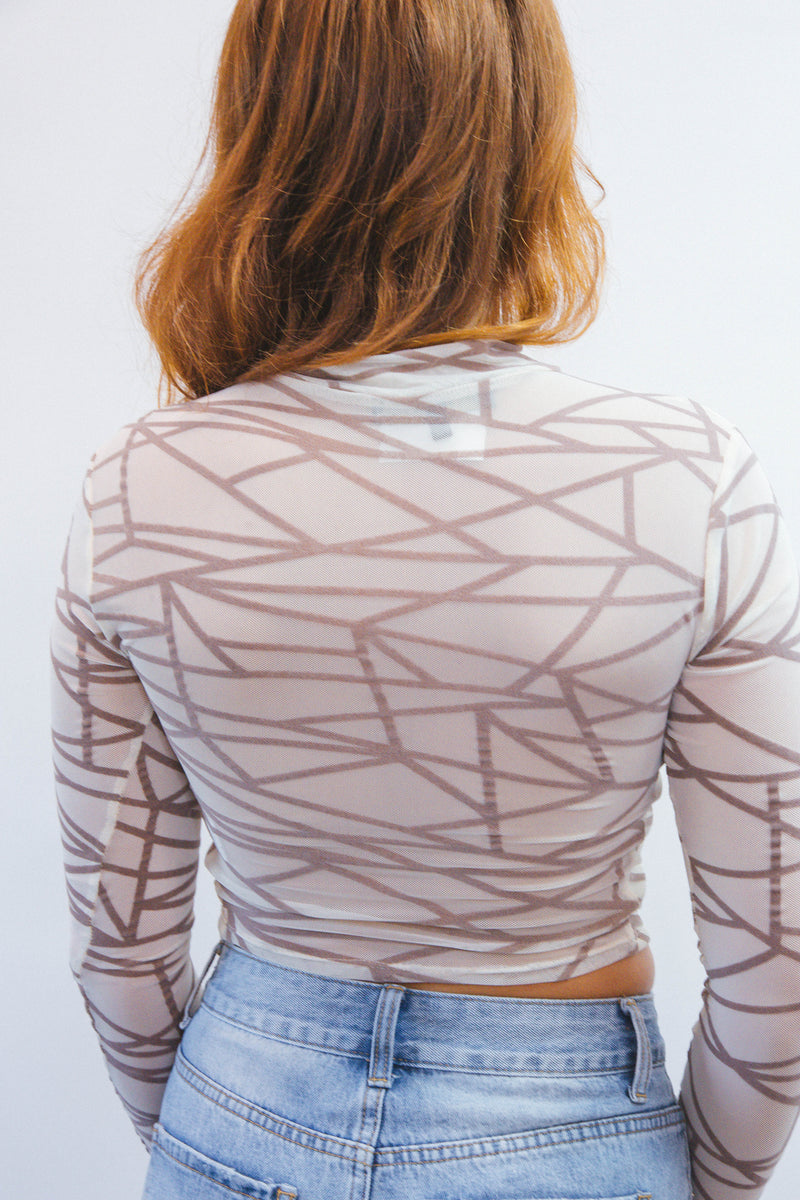 Amazingly Abstract Mesh Top, Ivory/Taupe