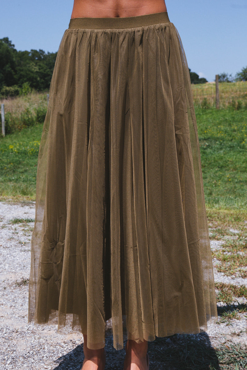 Runaway Tulle Maxi Skirt, Olive