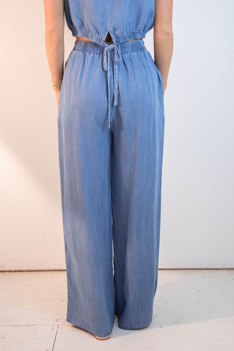 Alison Elastic Waist Wide Leg Pants, Denim