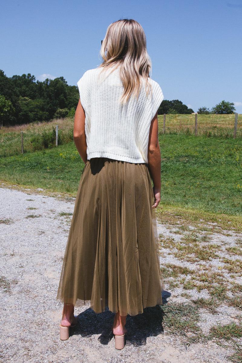 Runaway Tulle Maxi Skirt, Olive