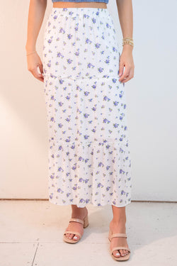 Charli Floral Tiered Midi Skirt, Blue