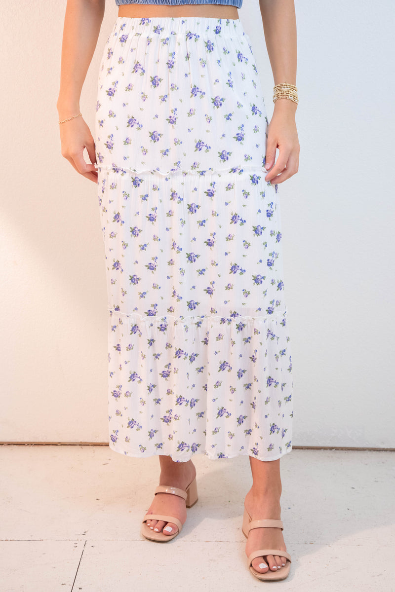 Charli Floral Tiered Midi Skirt, Blue