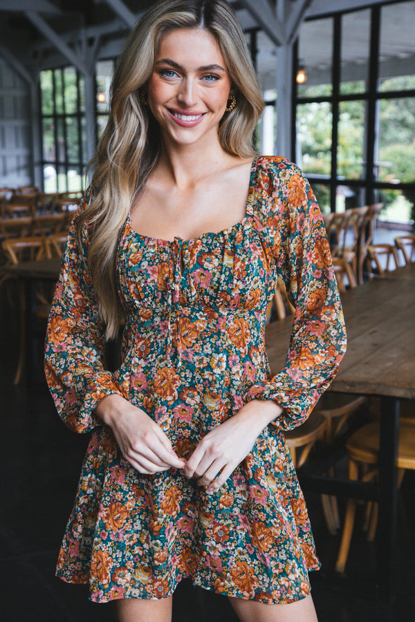 Kiana Vintage Academic Mini Dress, Green Multi | Sadie & Sage