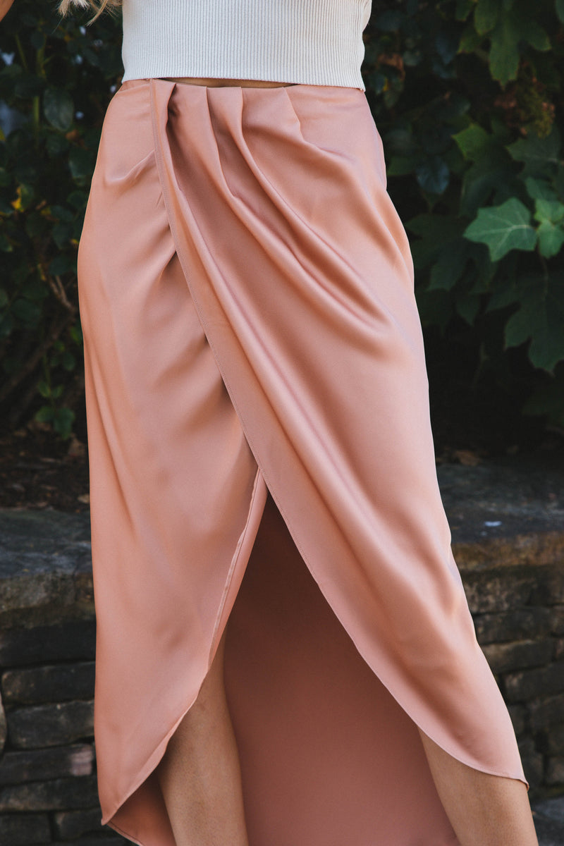 Sweet Dreams Satin Tulip Midi Skirt, Light Sienna
