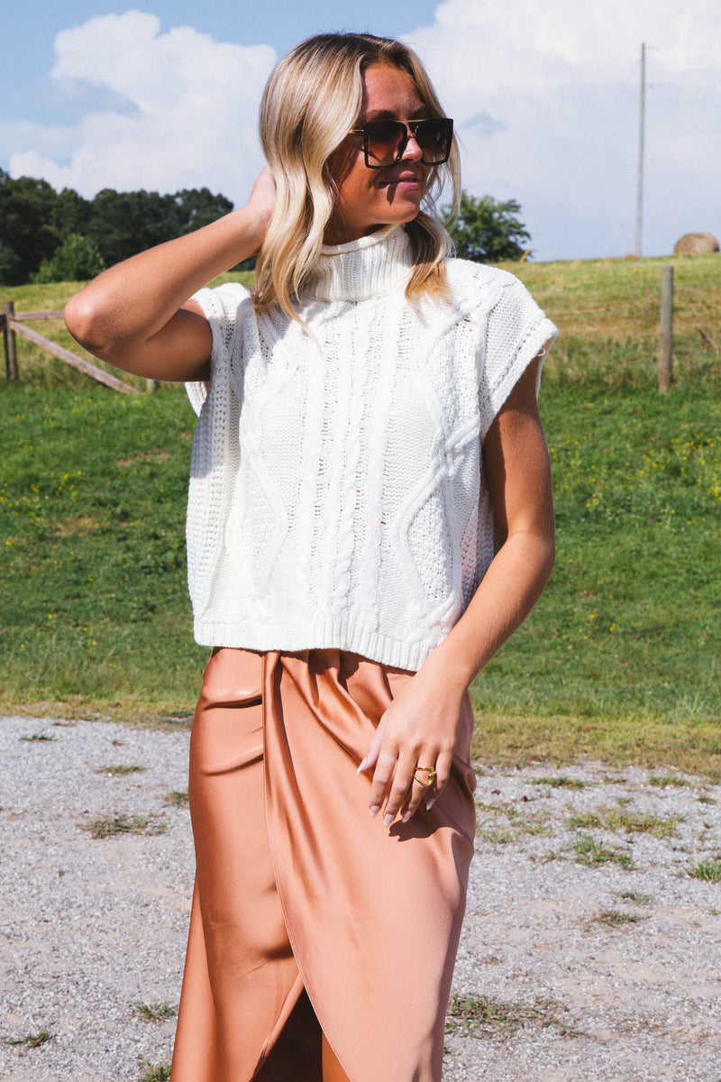 Sweet Dreams Satin Tulip Midi Skirt, Light Sienna