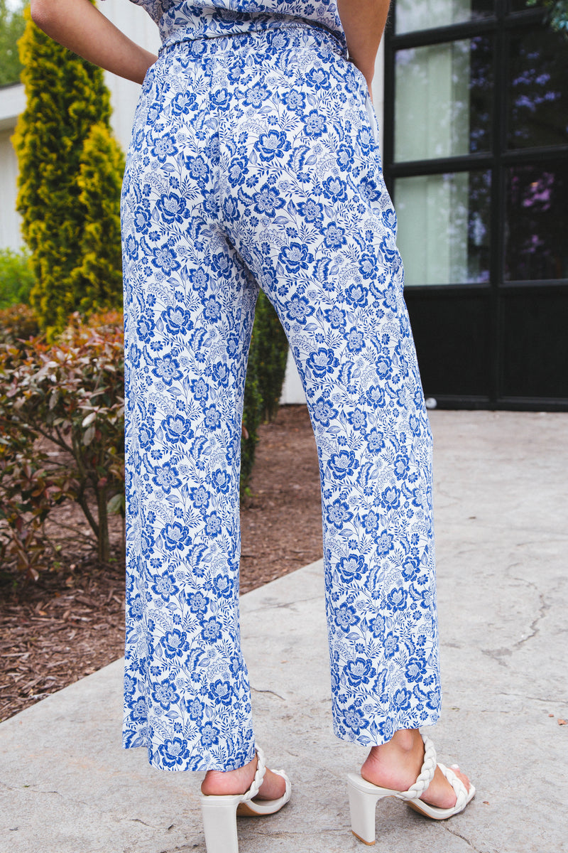 Wendy Floral Pants, Blue/White | Velvet Heart