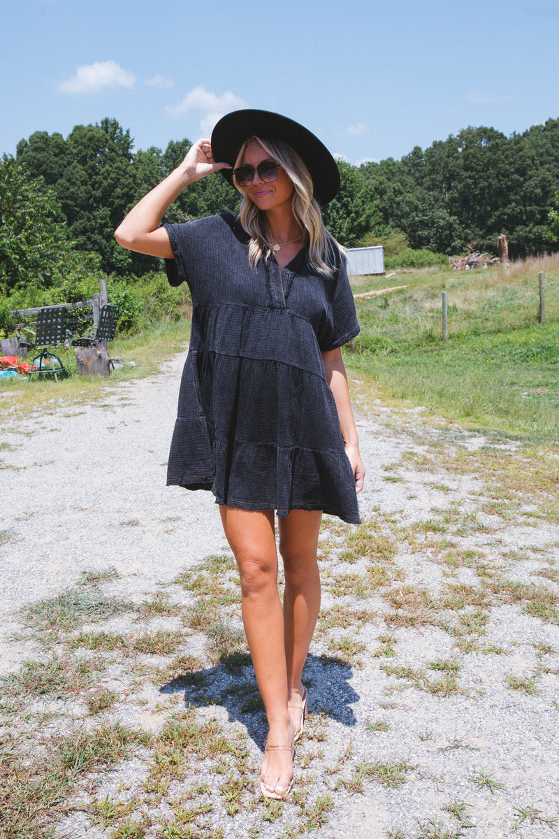 Dalis Tiered Gauze Dress, Ash | Extended Sizes