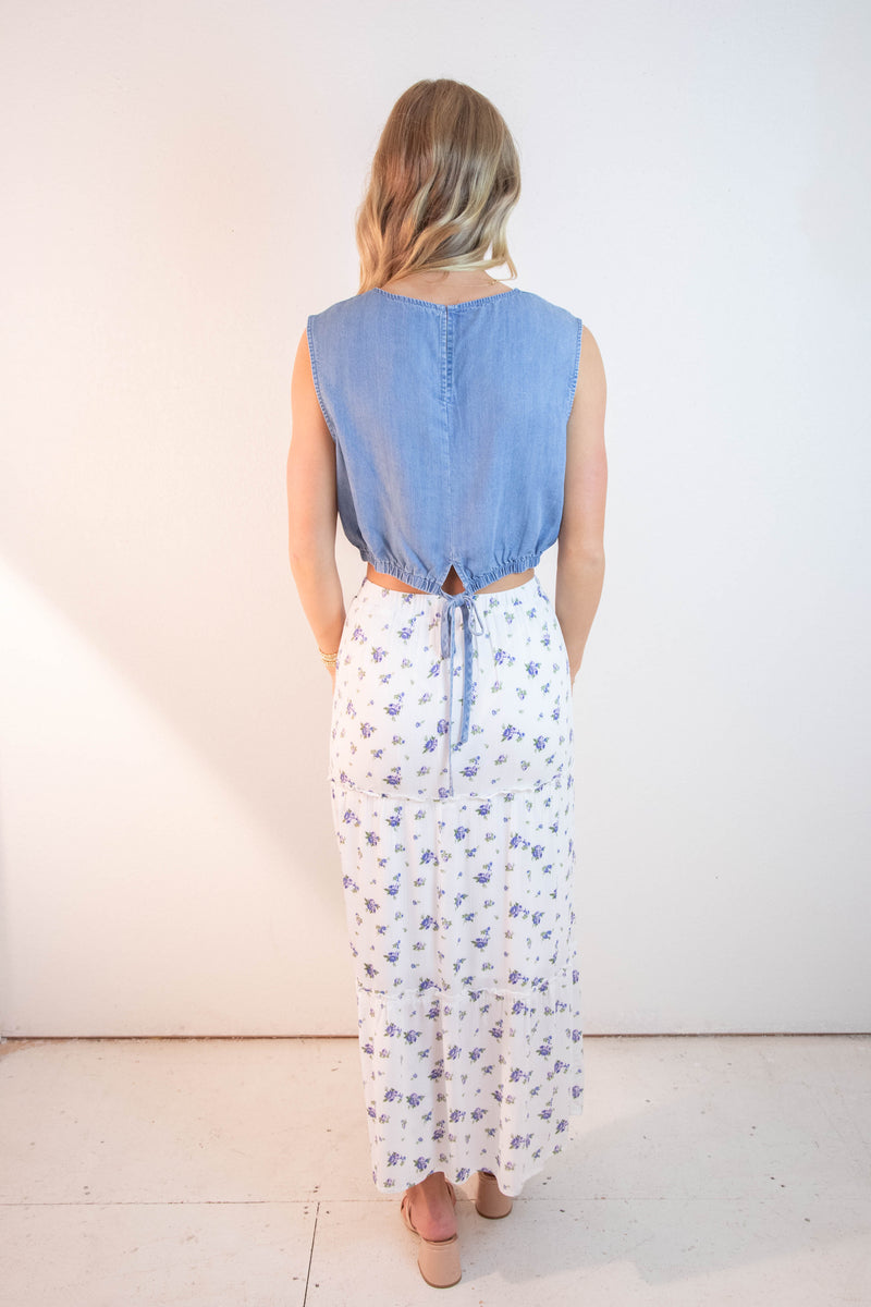 Charli Floral Tiered Midi Skirt, Blue