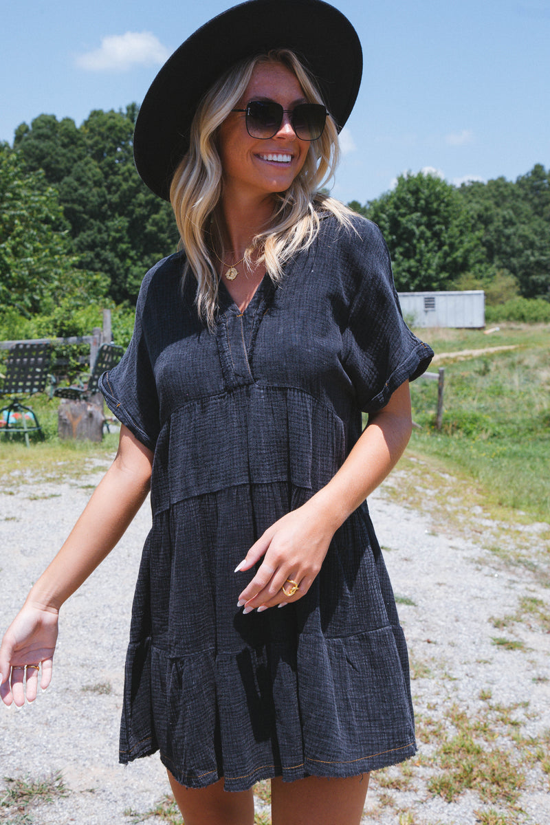 Dalis Tiered Gauze Dress, Ash | Extended Sizes