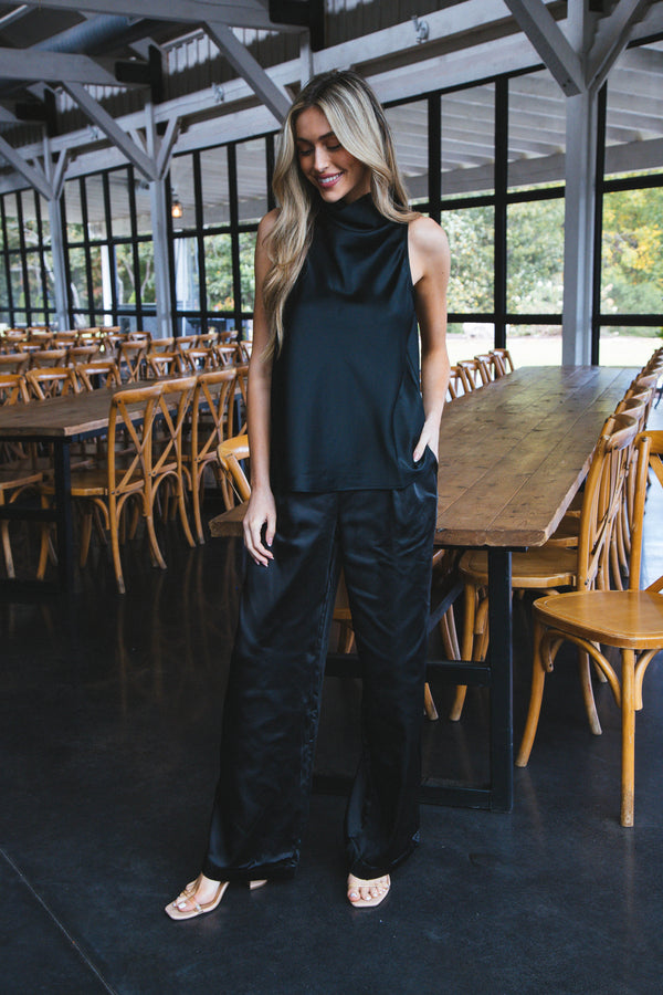 Too Cute Satin Sleeveless Top, Black | Sanctuary