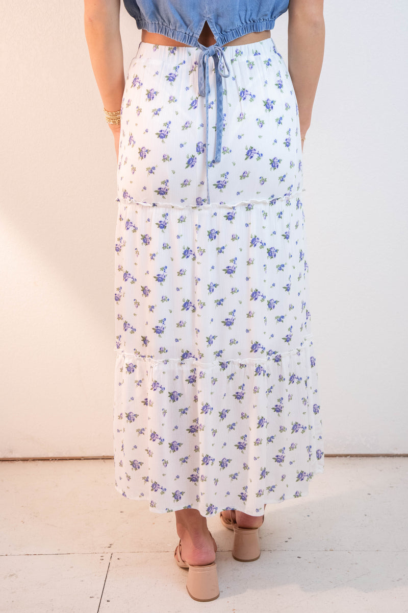 Charli Floral Tiered Midi Skirt, Blue
