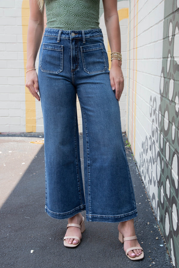 Karla Vintage Ankle Wide Leg Jeans, Indigo | Silver Jeans Co
